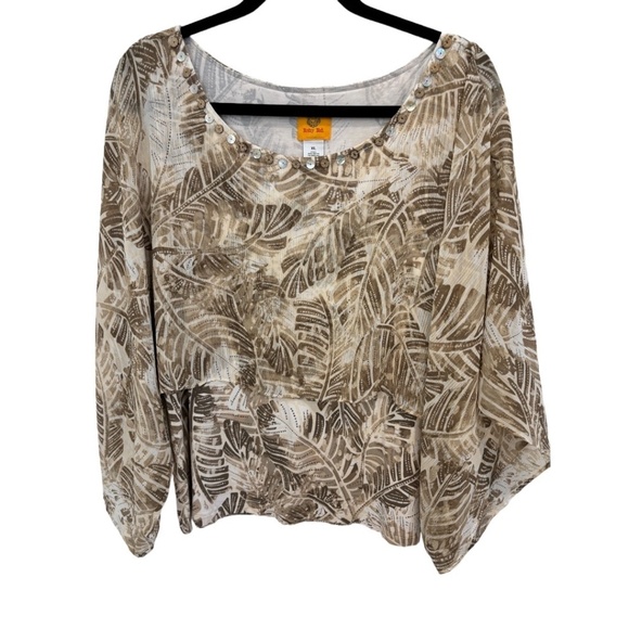 Ruby Rd Sheer Kimono Sleeve Sheer Overlay Tropical Brown White Top Size XL - Picture 1 of 5